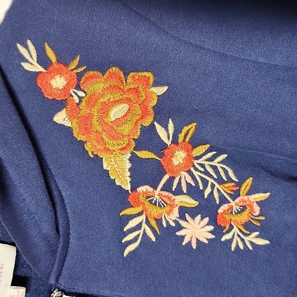 Solitaire Women's Blue Embroidered Full Zip Jacket Cinched Waist Hood Pockets Sm - Picture 4 of 10